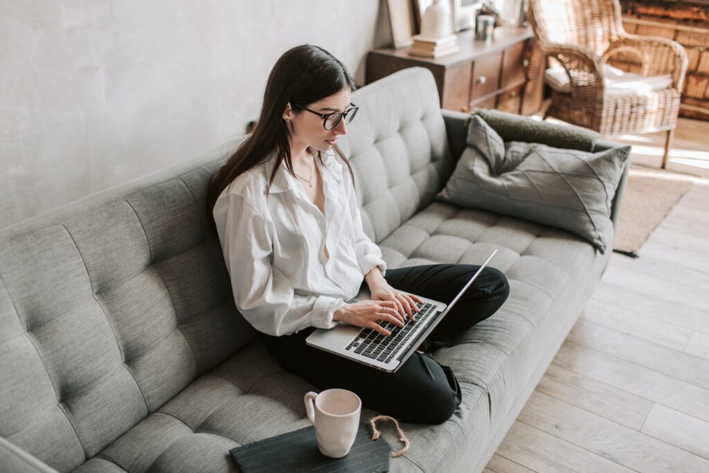 Woman working from home with her laptop
